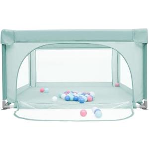 HUOLE Box bambino, Recinto Visibile per bambino, Box Neonato con Porta Cerniera, Centro Attività Pieghevole Interni ed Esterni, 120 * 120 * 66 cm - Verde scuro