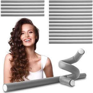 ECENCE Bigodini flessibili, Set di 20 Arricciacapelli Senza Calore per messa in piega Ø 14 mm x 240 mm lunghezza Grigio per capelli corti e lunghi