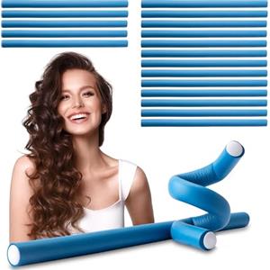 ECENCE Bigodini flessibili, Set di 20 Arricciacapelli Senza Calore per messa in piega Ø 14 mm x 240 mm lunghezza Blu per capelli corti e lunghi