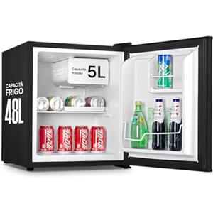 Wintem Minifrigo Bar Nero 48L con Freezer da 5L - Capacità di Raffreddamento 0°/10°C - Minifrigo da Camera Silenzioso 85W Ideale per Ufficio, Hotel o Casa - Frigo Piccolo con Porta Bibite