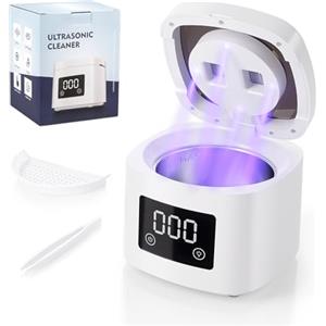 Carehabi Pulitore Ultrasuoni per Bite, 45kHz Pulitore Ultrasuoni Apparecchio Denti con Lampada UV 200ml Dental Pod con Cestello Filtrante per Allineatore Dentale Protesi Dentale Testine di Spazzolini Gioielli