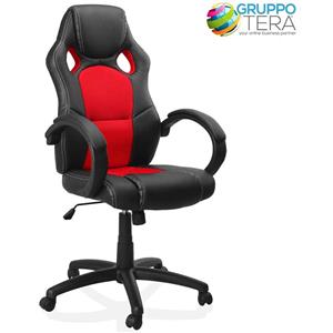 BAKAJI Sedia Sportiva Poltrona Direzionale da Ufficio Modello Racer Gaming con Ruote Girevoli 360° in Ecopelle e Tessuto Nero e Rosso