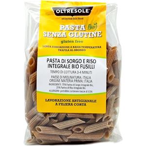 Oltresole - Pasta di Sorgo e Riso Biologica italiana, gluten free, formato Penne 350 g - pasta con mix di farina integrale di sorgo bianco e riso da agricoltura BIO italiana, senza glutine, vegana