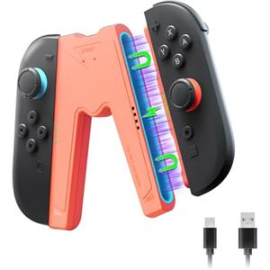 JEMDO Impugnatura di Ricarica Joy Con 2 Magnetica - Grip Ergonomica con LED di Ricarica per Controller Switch 2, Compatibile con Nintendo Switch 2, con Cavo USB-C, Portatile,Arancione