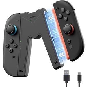 JEMDO Impugnatura di Ricarica Joy Con 2 Magnetica - Grip Ergonomica con LED di Ricarica per Controller Switch 2, Compatibile con Nintendo Switch 2, con Cavo USB-C, Portatile, Nero