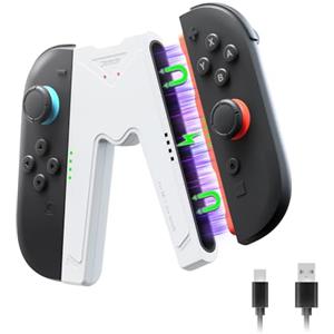 JEMDO Impugnatura di Ricarica Joy Con 2 Magnetica - Grip Ergonomica con LED di Ricarica per Controller Switch 2, Compatibile con Nintendo Switch 2, con Cavo USB-C, Portatile,Bianco