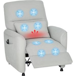 HOMCOM Poltrona Relax Elettrica Massaggiante e Riscaldante, Silenziosa, Poltrona Reclinabile 150° in Ciniglia con Cuscino, Funzione Memory, 2 Telecomandi, Poggiapiedi, USB per Soggiorno, Grigio Chiaro