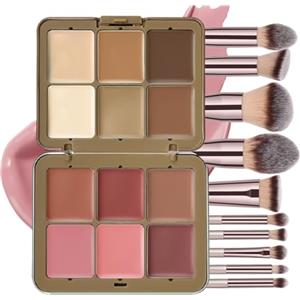 JasCherry Set Makeup 12 Colori con 10 Pennelli, Ombretti Opachi e Sfumati, Fard Cipria, Kit Trucco Facile per Principianti, Cruelty Free e Vegan, Ideale per Viaggio