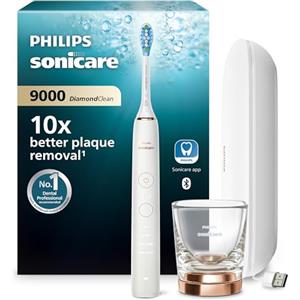 Philips Sonicare DiamondClean 9000 spazzolino elettrico con app, sensore di pressione, 4 modalità, 3 livelli di intensità, bicchiere di ricarica e custodia da viaggio, porta USB, Oro rosa, HX9911/94