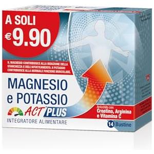 linea ACT Magnesio Potassio Act Plus, Integratore Alimentare al Gusto Agrumi, a base di Magnesio e Potassio con Creatina, Arginina e Vitamina C - 1 Confezione da 14 bustine