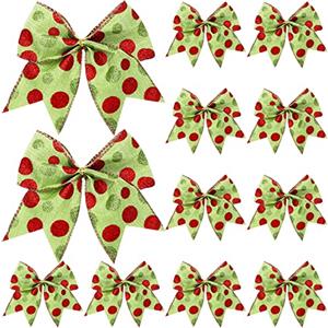Jetec 12 fiocchi natalizi rossi e verdi, 15,2 cm, grandi, per ghirlande natalizie, elfi, albero di Natale, fiocchi ornamentali per ghirlande, feste di nozze (motivo glitterato)