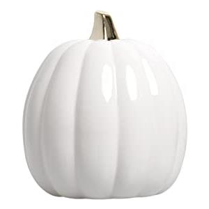 Pearhead Zucca in ceramica bianca, decorazione autunnale, decorazione moderna per la casa delle vacanze, decorazioni alla moda di Halloween, bianco piccolo