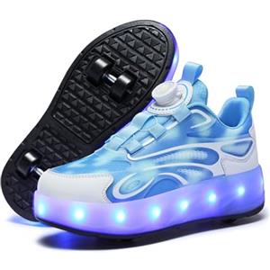 Mateju Scarpe con Rotelle per Bambini, Scarpe da Skateboard Sportive all'aperto 2 in 1 con 4 Ruote Rimovibili, Pattini Scarpe da Ginnastica Brillare di Notte Sneakers Unisex