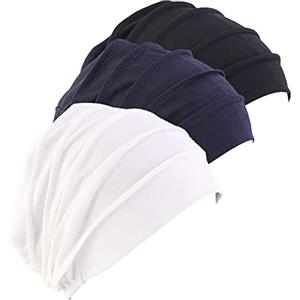 Amorar Bandana da donna in cotone turbante chemio cancro cappello hijab bonnet fazzoletti sciarpa cappello copricapo cappello musulmano chemioterapia cappello cappello sciarpa, nero + bianco + blu