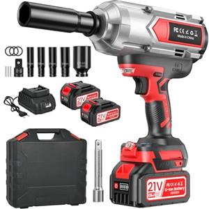 sukaudiz Avvitatore a Impulsi, 1200N.m Cacciavite a Batteria con Batteria 4.0 AH*2, 2 Luci a led, Modalità 3+2 Velocità, Con 5maniche, Pistola a percussione senza spazzole, Auto