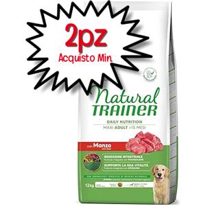 Natural Trainer Maxi Adult con Manzo e Riso - Alimento Secco Completo per Cani Adulti di Taglia Grande - 12 kg