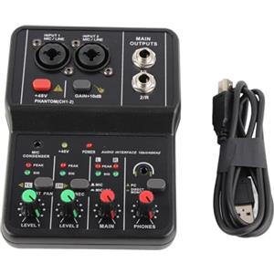 FAUOSWUK Mixer Sound Board Console Desk, 2 Audio Mixer Interfaccia USB, Controller Dj Console di Miscelazione Audio Portatile per lo Streaming Live, Podcasting, Dj Show
