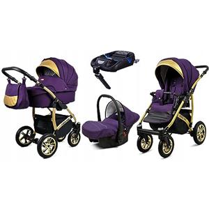 BabyLux® Bambini Passeggino Completo Set 4 in 1 - Gold Lux - incl. Navicella, Canna, Seggiolino Auto, ISOFIX Base - Carrozzina Neonati Sistema Combinato - con Borsa fasciatoio ecc.
