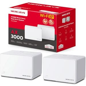Mercusys TP-Link Halo H3000X(2-pack) WiFi 6 Mesh AX3000Mbps, 3 Porte Ethernet Gigabit, Controllo Parental, Collega Fino a 150 Dispositivi, Router e Ripetitore, 2 Pezzi con Copertura Fino a 460 ㎡