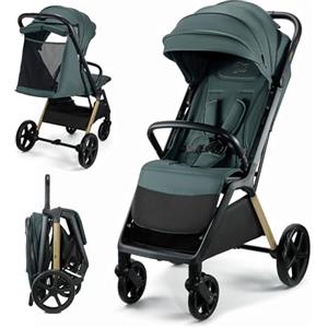 kk Kinderkraft Kinderkraft LOOM Passeggino compatto e leggero, chiusura automatica, grandi ruote antiforatura, schienale reclinabile, dalla nascita fino a 22 kg, Verde