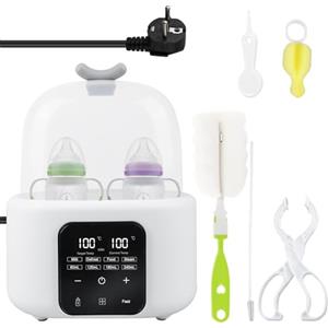 Aicharynic Scalda biberon 6 in 1 per bambini, doppio bicchiere per biberon, scaldamani e sterilizzatore a vapore, scaldabagno per bambini, con display LCD, riscaldamento e scongelamento