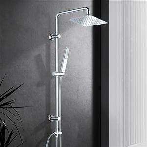 Görbach Colonna Doccia Acciaio Inox Senza Miscelatore Fori Muro Regolabili Set Doccia a Pioggia Con Doccetta a Mano in acciaio INOX e Soffione Doccia in INOX 20 * 20 quadrato