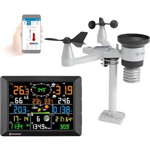 Bresser Stazione meteo, portata 1,5 km, Wi-Fi, sensore esterno 7 in 1, solare, UV, vento, pioggia, Wi-Fi upload, allarme, clima interno/esterno