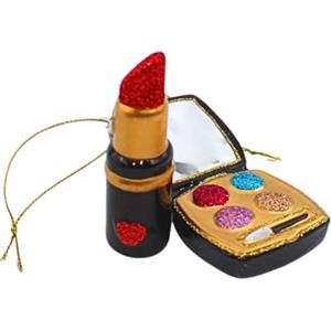 Dekohelden24 Lauschaer - Set di 2 palline per albero di Natale Lauscha, palline di vetro, decorazioni per albero di Natale, decorazioni in vetro, rossetto colorato, in Lauscha, lunghezza 4 x 1 x 12 cm