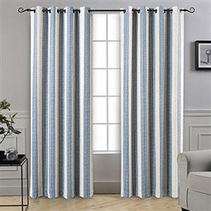 DriftAway Chris - Tende oscuranti in lino con strato termico e fonoassorbente lunghe 213 cm, per camera da letto, tende stampate a righe, isolamento termico, foderate, tendaggi per finestre, per
