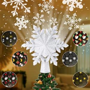 Acemall Puntale per Albero di Natale Acemall Decorazione per albero di Natale, Puntale Stella Albero Natale Luci LED a Forma di Fiocco di Neve con 6 modelli rotanti, regalo di per Capodanno