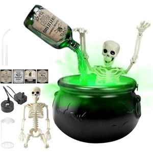 71Nmly Decorazioni Halloween Calderone con Scheletro,Decorazioni di Halloween per Interni Calderone Strega Halloween con Bottiglia di Pozione Magica Galleggiante e Diffusore per Ingresso,Cortile