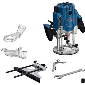 Bosch Professional Fresatrice a filo GOF 20-12 (2.000 W di potenza di ingresso, incl. aspiratore, rullo e guida parallela, perno di centraggio, chiave a bussola, set di pinze)