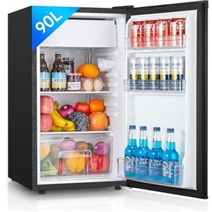 FOHERE Frigorifero Piccolo 91L con Freezer, Frigorifero Monoporta, Silenzioso, 7 Termostato Regolabile, Scomparto per Verdure, Mini Frigo da Ufficio, Camera, Nero