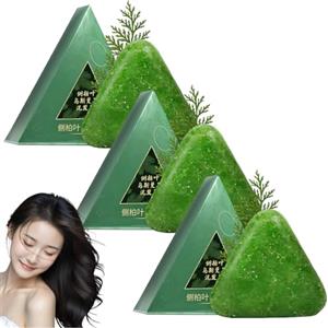 Generico Sapone verde, shampoo solido, shampoo al sapone verde, shampoo solido, calmante e rinforzante per capelli da donna e da uomo (3pcs)