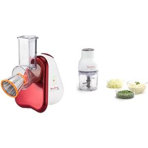 Moulinex DJ755G10 Fresh Express Plus Affettatutto Grattugia Elettrico, 5 Funzioni di Taglio, 200 W & DJ5201 Moulinette Essential, 4 Lame Affilate, Trita, Mescola e Sminuzza, Tritatutto