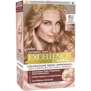 L'Oreal Paris L'Oréal Paris Colorazione Permanente, Copertura dei Capelli Bianchi a Lungo, Risultato Naturale e Luminoso, Formula senza Ammoniaca, Excellence Universal Nude, Tonalità: Biondo Chiaro (8U)