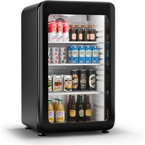 Klarstein Audrey Evo - Frigo per Bibite, 93L, Frigo per Bibite con Vetrina e Doppio Sportello in Vetro, LED, Termostato Meccanico, 0-10°C, Design Rétro, Classe Energetica C, Nero