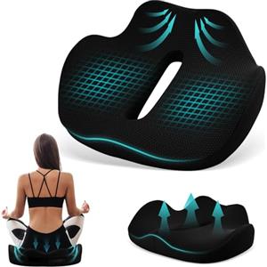 Mapille Cuscino Sedia Ufficio, Sedia Ergonomica Ortopedico con Maniglia a Fori, Cuscino Memory Foam Ciambella Antidecubito Traspirante, Cuscino per Sedile Auto Rotelle Gioco Rilievo Coccige (Nero)