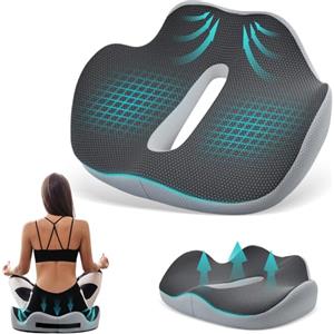 Mapille Cuscino Sedia Ufficio, Sedia Ergonomica Ortopedico con Maniglia a Fori, Cuscino Memory Foam Ciambella Antidecubito Traspirante, Cuscino per Sedile Auto Rotelle Gioco Rilievo Coccige (Grigio)