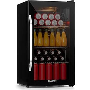 KLARSTEIN Mini Frigo da Camera per Birra, Frigo Portatile da Camera, Piccolo da Ufficio, Mini Ufficio con Porta in Vetro, Mini Bar con Ripiani Rimovibili, 3-10°C, 80L
