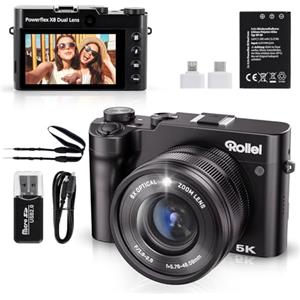 Rollei Fotocamera Digitale 5K 64MP Rollei, Powerflex X8 Dual Lens Macchina Fotografica con Zoom 8X e Touchscreen da 3.6 Digital Camera Compatta Dual Obiettivo Nero, Fotocamera-Digitale-Macchina-Fotografica
