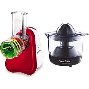 Moulinex Fresh Express Dj755G Affettatutto Grattugia Elettrico, 5 Funzioni Di Taglio, 200 W, 1 Liter, 1 Decibel & Pc1208 Ultra Compact Spremiagrumi Elettrico Con Accensione E Spegnimento Automatici