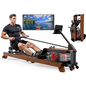 VOWVIT Vogatore per casa vogatore ad acqua in legno: vogatore pieghevole con monitor Bluetooth e supporto per tablet, seduta comoda, capacità di carico fino a 180 kg