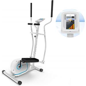 Klar Fit Myon Cross - Ellittica, Cyclette, Ellittica da Casa, Volano 12 kg, Frenata Magnetica, Supporto Tablet, Trasmissione a Cinghia, Sensore Impulsi, Bianco