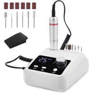 Strixorn Fresa per Unghie Professionale 45000RPM, Fresa per Unghie, Lima Per Unghie Elettrica, Set Manicure e Pedicure Elettrico, con pedali, display a LED, 6 Testine di Levigatura per Salon, Casa, Regalo