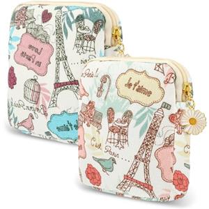 cobee 2 sacchetti per assorbenti igienici, graziosi, portatovaglioli, portatili, con cerniera a margherita, fodera per mutandine, coppette mestruali, per allattamento, per ragazze e donne, da viaggio
