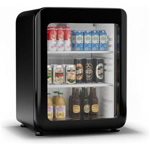 Klarstein Audrey Evo - Frigo per Bibite, 68L, Frigo per Bibite con Vetrina e Doppio Sportello in Vetro, LED, Termostato Meccanico, 0-10°C, Design Rétro, Classe Energetica C, Nero