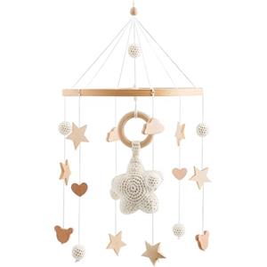 KEORHEZ Giostrina Culla Neonato Giostrina Neonato Sonaglio In Legno A Forma Di Stella Nuvola E Orso Per Culle Per Bambini E Bambine (Beige)
