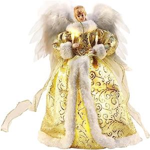BestYiJo Puntale Per Albero Di Natale, 32 Cm Led Angelo Decorazione, Glitter Decorazioni, Per Domestica, Bar, Hotel, Ristoranti (Oro)