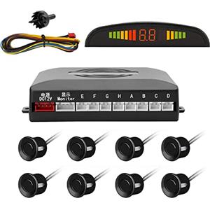 TKOOFN Sistema di Sensori di Parcheggio per Auto, Display LED di Retromarcia, Sensore Radar Allarme Sonoro con 8 Sensori Sensibilità Regolabile,Nero